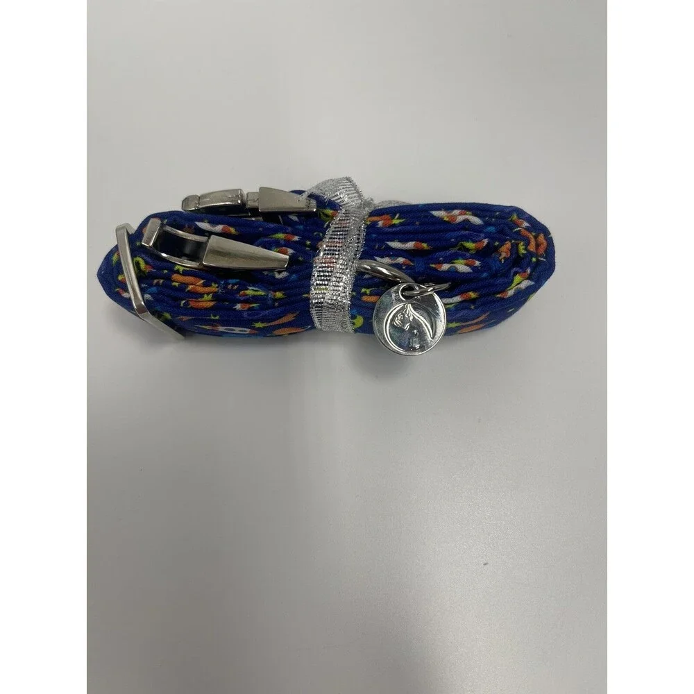 Dogwong Collar With Removeable Bow In Blue Space Adjustable Med/Lg Dog New